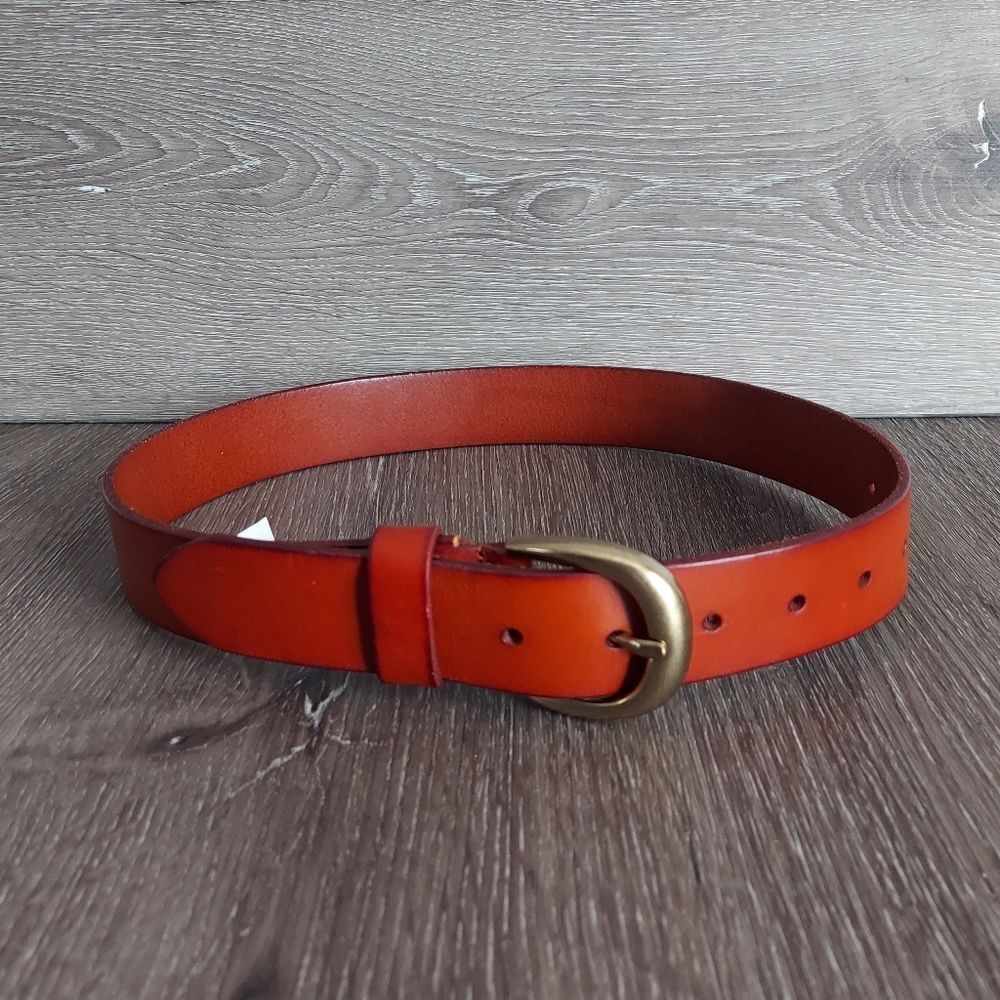 bohme Orange Leather Belt with Brass Buckle